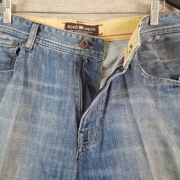 Ecko Unltd Jeans 38x33 Baggy Embroidered Faded Denim Wide Relax Hip Hop Y2K (906 - Picture 4 of 13